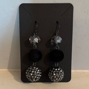 Elegant Black and Silver Crystal Ball Earrings